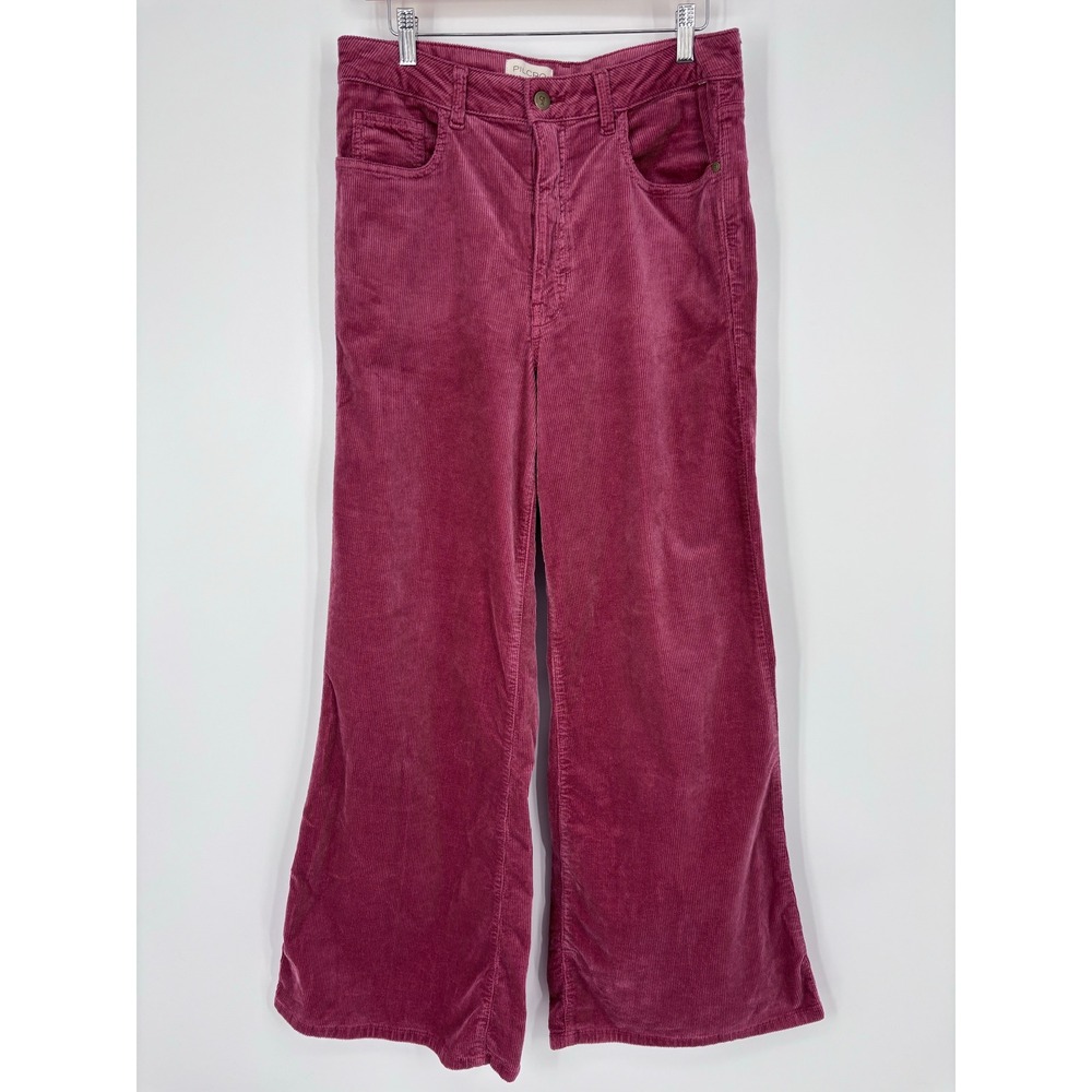 Pilcro Anthropologie Wide Leg Corduroy Pants Women 30 Burgundy High Rise Flare